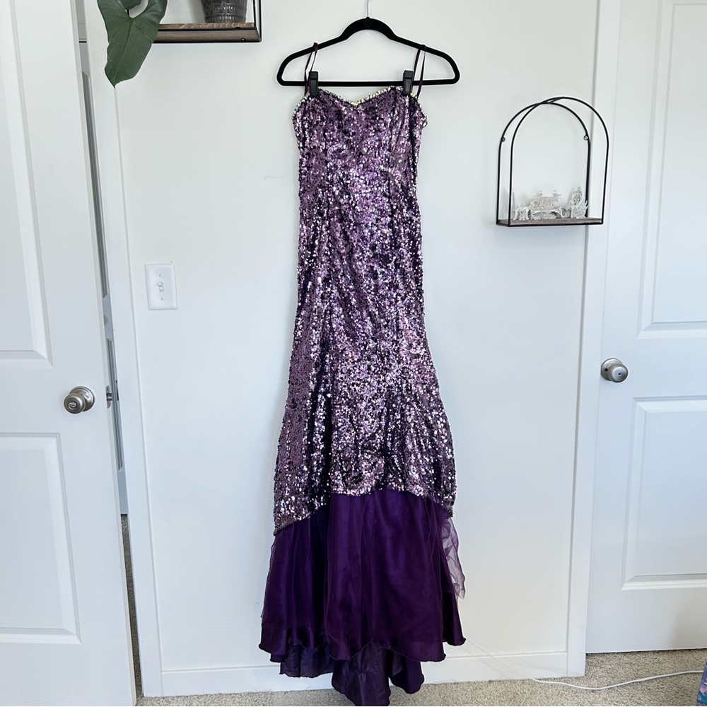 Cinderella Divine Purple‎ Strapless Sequin Beaded Corset Back Long Gown Dress 4
